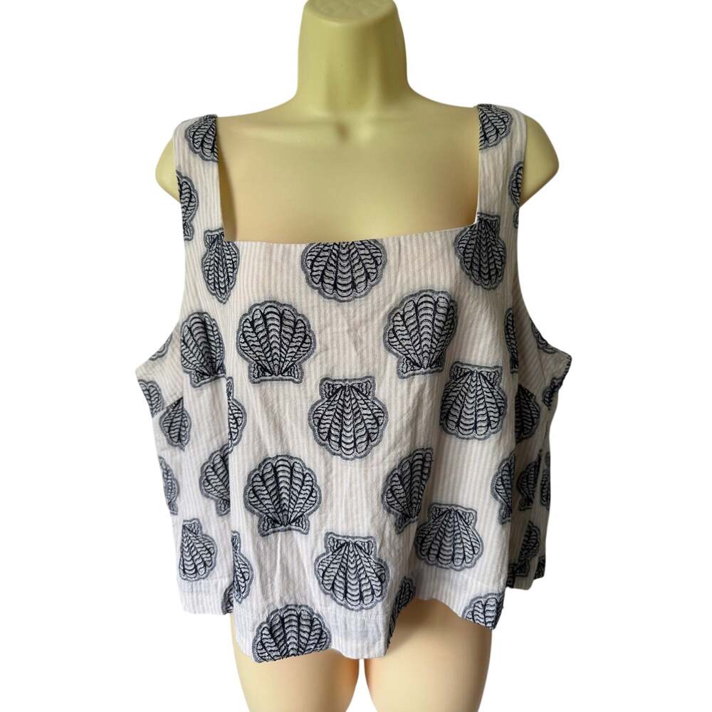Loft Seashell Print Cropped Summer Top Blouse Woman Size XL Beach Coastal Summer
